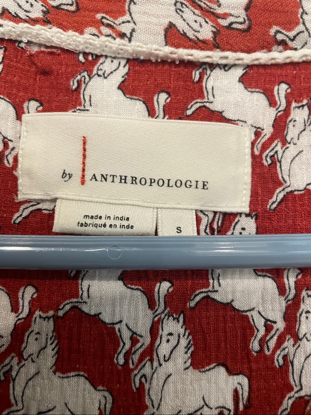 Anthropologie Red and White Horse-Print Button-Front Blouse - Picture 2 of 6